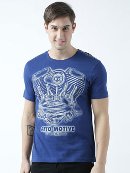 Huetrap - Mens Printed Round Neck Navy Blue T-Shirt