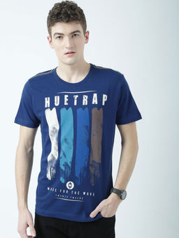 Huetrap - Mens Printed Round Neck Navy Blue T-Shirt