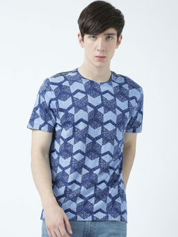 Huetrap - Mens Printed Round Neck Navy Blue T-Shirt