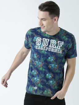 Huetrap - Mens Printed Round Neck Navy Blue T-Shirt