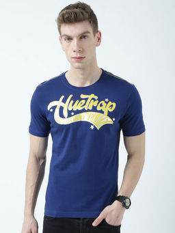 Huetrap - Mens Printed Round Neck Navy Blue T-Shirt
