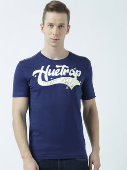 Huetrap - Mens Printed Round Neck Navy Blue T-Shirt