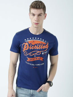 Huetrap - Mens Printed Round Neck Navy Blue T-Shirt