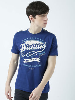 Huetrap - Mens Printed Round Neck Navy Blue T-Shirt