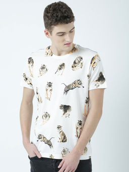 Huetrap - Mens Printed Round Neck White T-Shirt