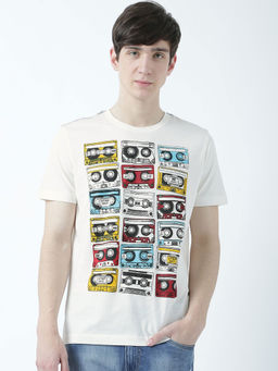 Huetrap - Mens Printed Round Neck White T-Shirt
