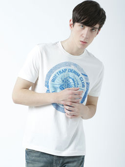 Huetrap - Mens Printed Round Neck White T-Shirt