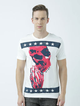 Huetrap - Mens Printed Round Neck White T-Shirt