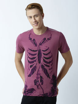 Huetrap - Mens Printed Round Neck Purple T-Shirt