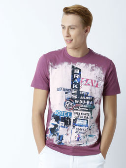 Huetrap - Mens Printed Round Neck Purple T-Shirt