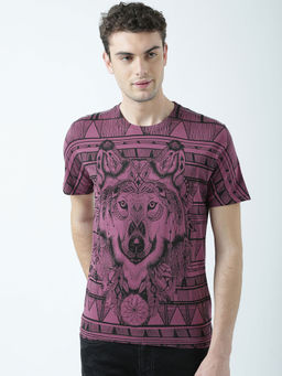 Huetrap - Mens Printed Round Neck Purple T-Shirt