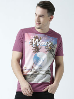 Huetrap - Mens Printed Round Neck Purple T-Shirt