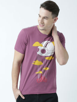 Huetrap - Mens Printed Round Neck Purple T-Shirt