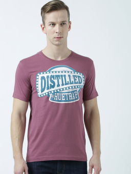 Huetrap - Mens Printed Round Neck Purple T-Shirt