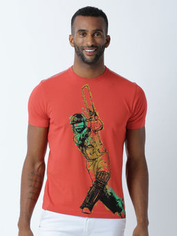 Huetrap - Mens Printed Round Neck Red T-Shirt
