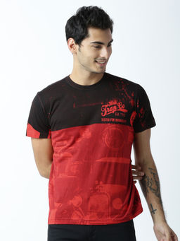Huetrap - Mens Printed Round Neck Red T-Shirt