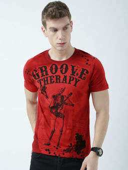 Huetrap - Mens Printed Round Neck Red T-Shirt