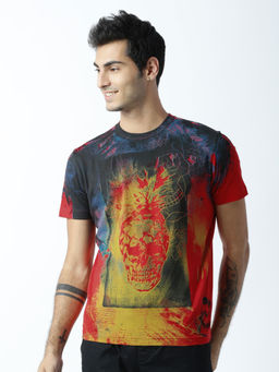 Huetrap - Mens Printed Round Neck Red T-Shirt