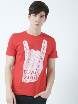 Huetrap - Mens Printed Round Neck Red T-Shirt