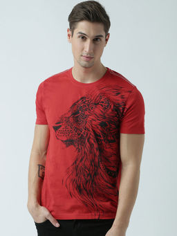 Huetrap - Mens Printed Round Neck Red T-Shirt