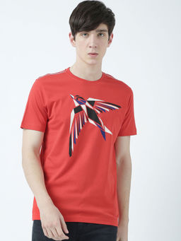 Huetrap - Mens Printed Round Neck Red T-Shirt