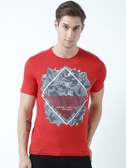 Huetrap - Mens Printed Round Neck Red T-Shirt