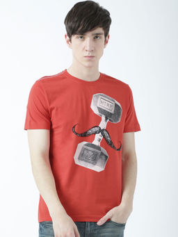 Huetrap - Mens Printed Round Neck Red T-Shirt