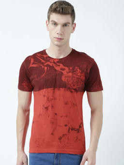 Huetrap - Mens Printed Round Neck Red T-Shirt