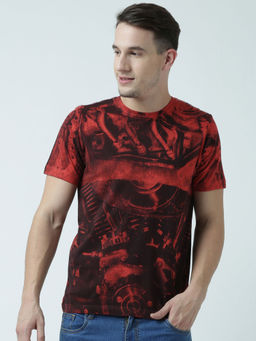 Huetrap - Mens Printed Round Neck Red T-Shirt