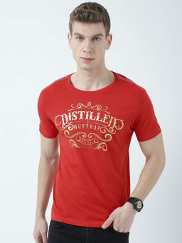 Huetrap - Mens Printed Round Neck Red T-Shirt