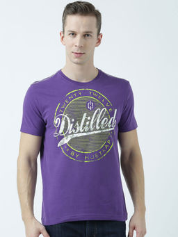 Huetrap - Mens Printed Round Neck Purple T-Shirt