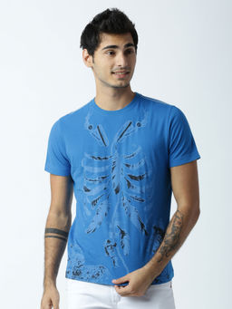 Huetrap - Mens Printed Round Neck Blue T-Shirt