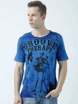 Huetrap - Mens Printed Round Neck Blue T-Shirt