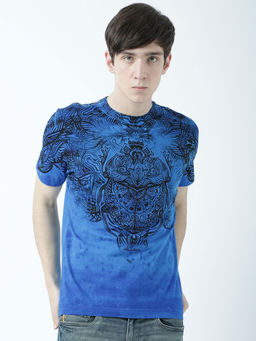 Huetrap - Mens Printed Round Neck Blue T-Shirt