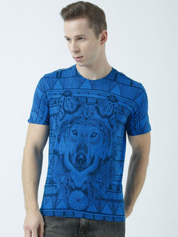 Huetrap - Mens Printed Round Neck Blue T-Shirt