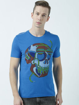 Huetrap - Mens Printed Round Neck Blue T-Shirt