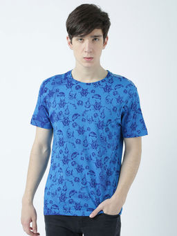 Huetrap - Mens Printed Round Neck Blue T-Shirt