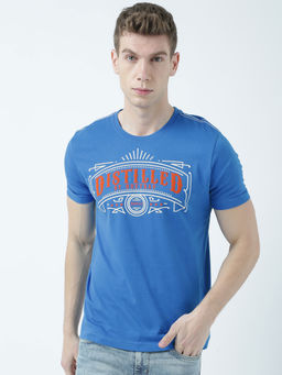 Huetrap - Mens Printed Round Neck Blue T-Shirt