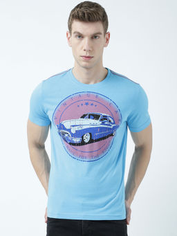 Huetrap - Mens Printed Round Neck Blue T-Shirt