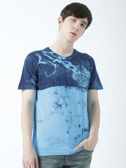 Huetrap - Mens Printed Round Neck Blue T-Shirt