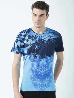 Huetrap - Mens Printed Round Neck Blue T-Shirt