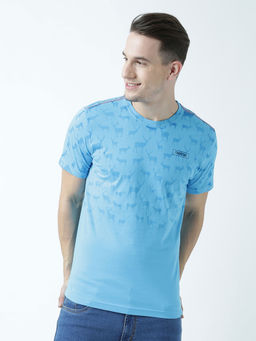 Huetrap - Mens Printed Round Neck Blue T-Shirt