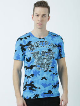 Huetrap - Mens Printed Round Neck Blue T-Shirt