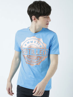 Huetrap - Mens Printed Round Neck Blue T-Shirt