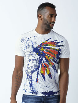 Huetrap - Mens Printed Round Neck White T-Shirt
