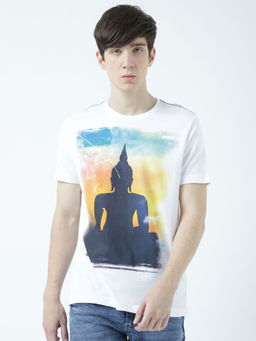 Huetrap - Mens Printed Round Neck White T-Shirt