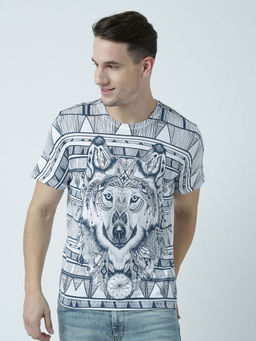 Huetrap - Mens Printed Round Neck White T-Shirt