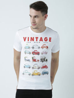 Huetrap - Mens Printed Round Neck White T-Shirt