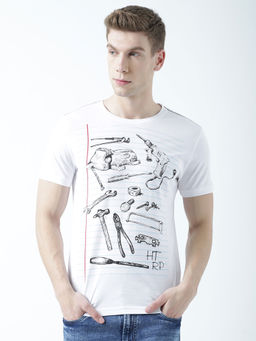 Huetrap - Mens Printed Round Neck White T-Shirt