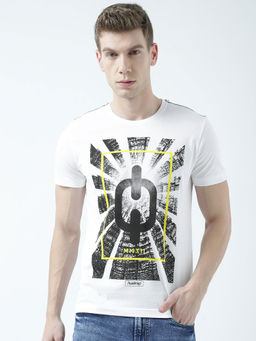 Huetrap - Mens Printed Round Neck White T-Shirt